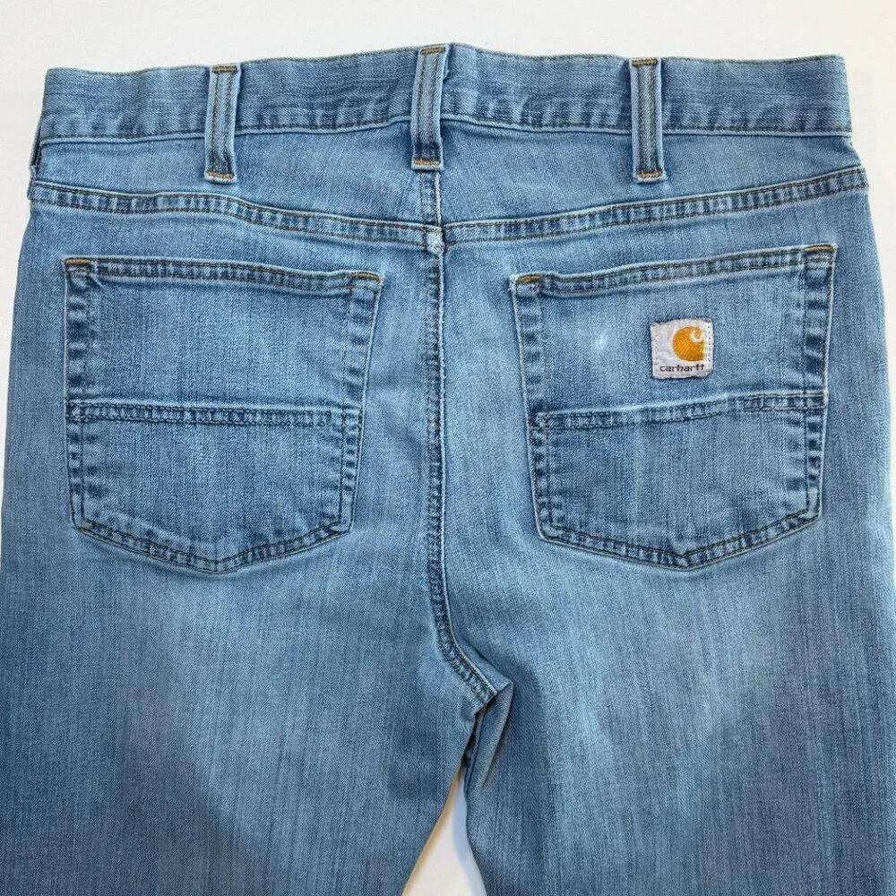 CARHARTT Rugged Flex Distressed Straight Leg Denim Blue Jeans 32 x 34